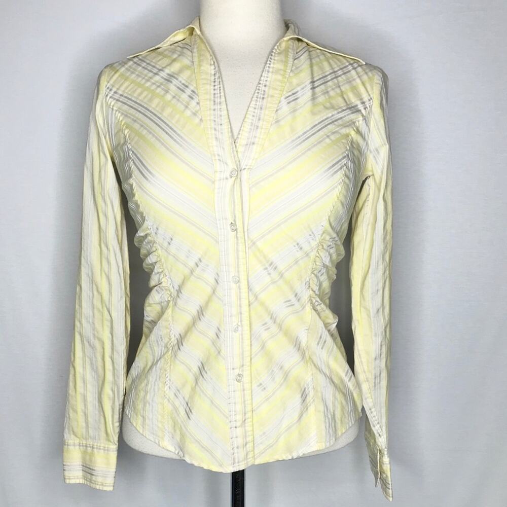 A5) NY&C Button Down Shirt V-Neck Long Sleeve Yellow
